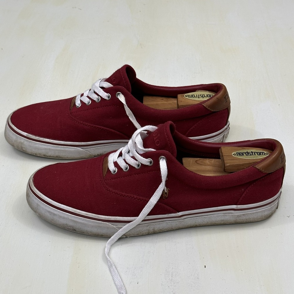 Polo Ralph Lauren Men's 10.5 Thorton Shoes Herringbone Red Canvas Logo Sneakers - Picture 3 of 14